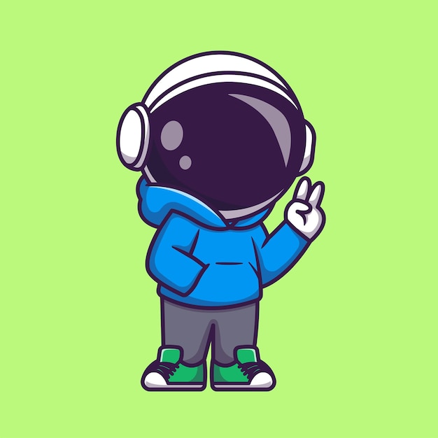 Free Vector cute astronaut wearing hoodie with peace hand cartoon vector icon illustration science technology