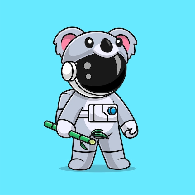 Free vector cute astronaut wearing koala costume with bamboo cartoon vector icon illustration science animal