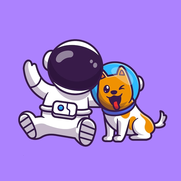 Cute Astronaut With Dog Astronaut Cartoon Vector Icon Illustration. Technology Animal Icon Concept Isolated Premium Vector. Flat Cartoon Style