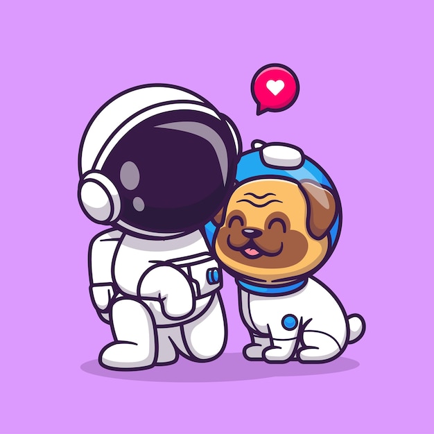 Cute Astronaut With Puk Dog Cartoon Vector Icon Illustration. Science Animal Icon Concept Isolated Premium Vector. Flat Cartoon Style