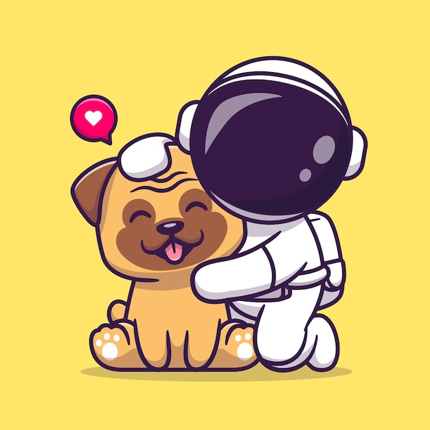 Cute Astronaut With Puk Dog Cartoon Vector Icon Illustration. Science Animal Icon Concept Isolated Premium Vector. Flat Cartoon Style