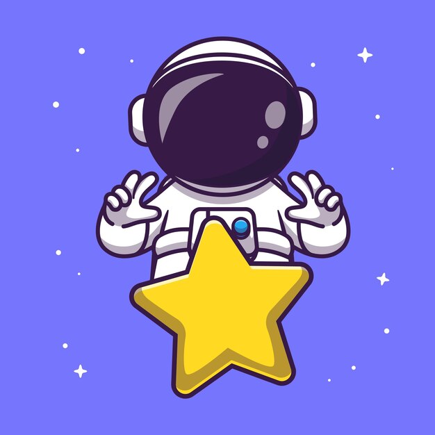 Cute Astronaut With Star In Space Cartoon Vector Icon Illustration. Technology Science Icon Concept Isolated Premium Vector. Flat Cartoon Style