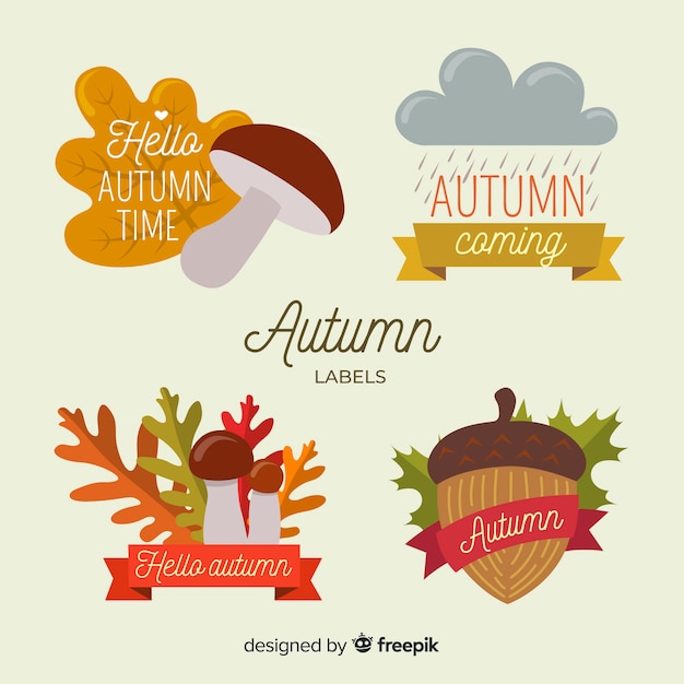 Free vector cute autumn labels collection with leaves