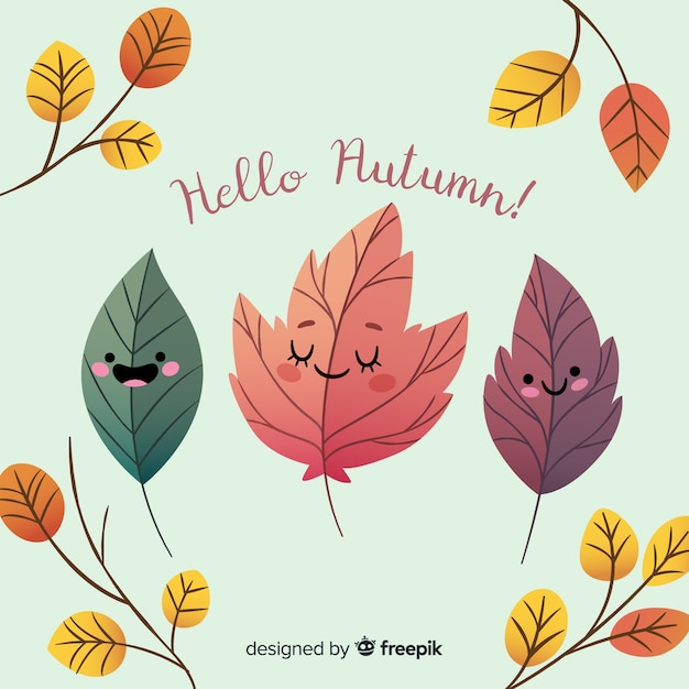 Free Vector cute autumn leaves characters background