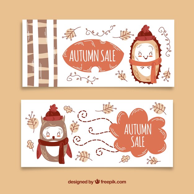 Cute autumn sale banners with owl