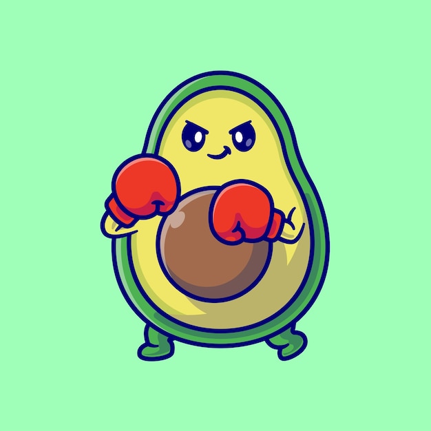 Free vector cute avocado boxing cartoon vector icon illustration food sport icon concept isolated premium vecto