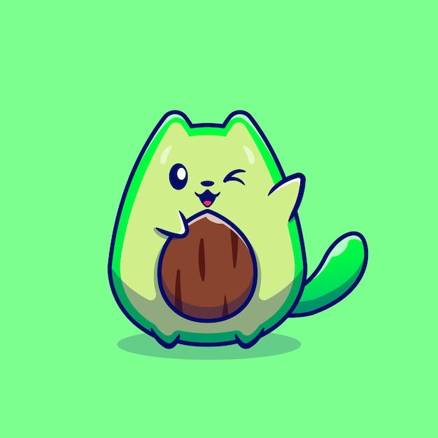 Cute Avocado Cat Cartoon Character. Animal Fruit Isolated.