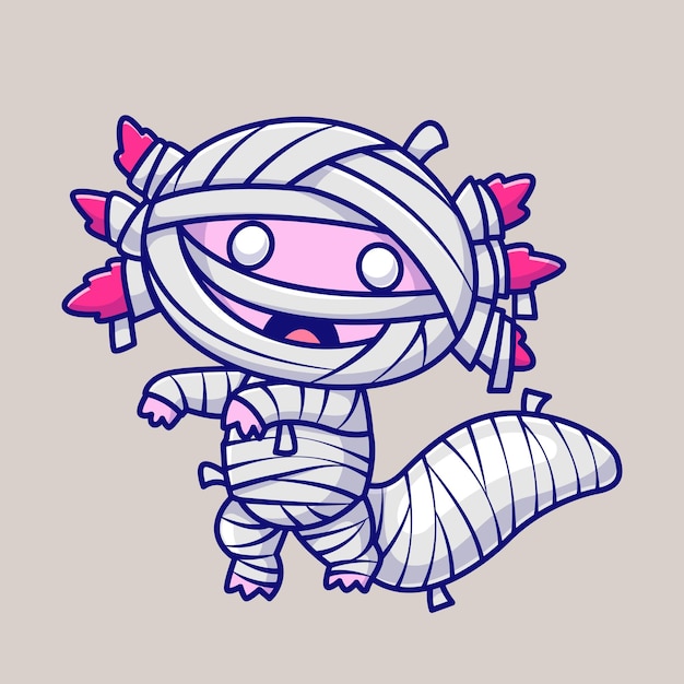 Free Vector cute axolotl mummy cartoon vector icon illustration animal halloween icon isolated flat vector