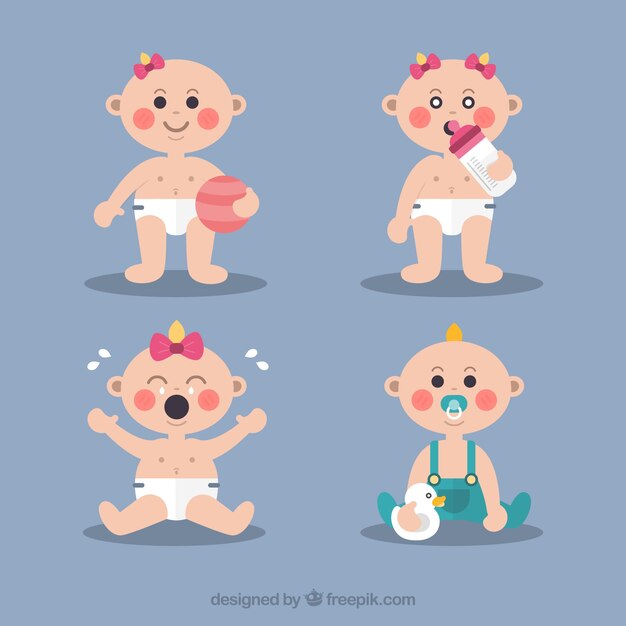 Cute babies collection in flat style