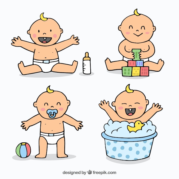 Free Vector cute babies collection in hand drawn style