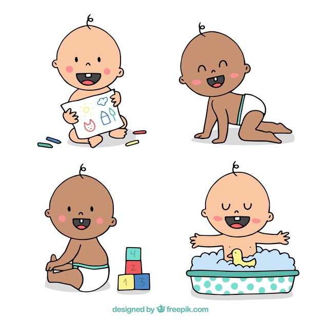 Cute babies collection in hand drawn style