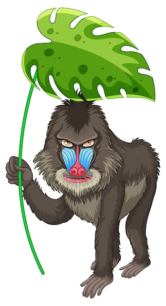 Free Vector cute baboon holding green leaf on white background