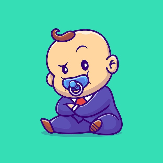 Cute Baby Boss With Pacifier Cartoon Illustration