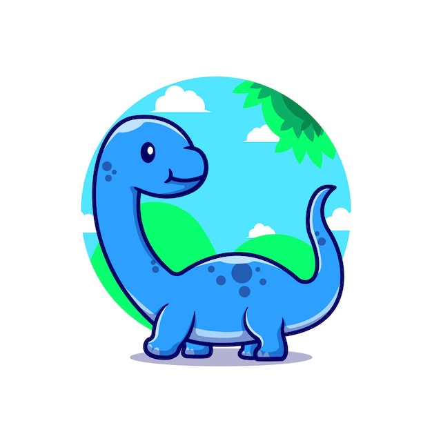 Cute Baby Brontosaurus Cartoon Character. Animal Dino Isolated.