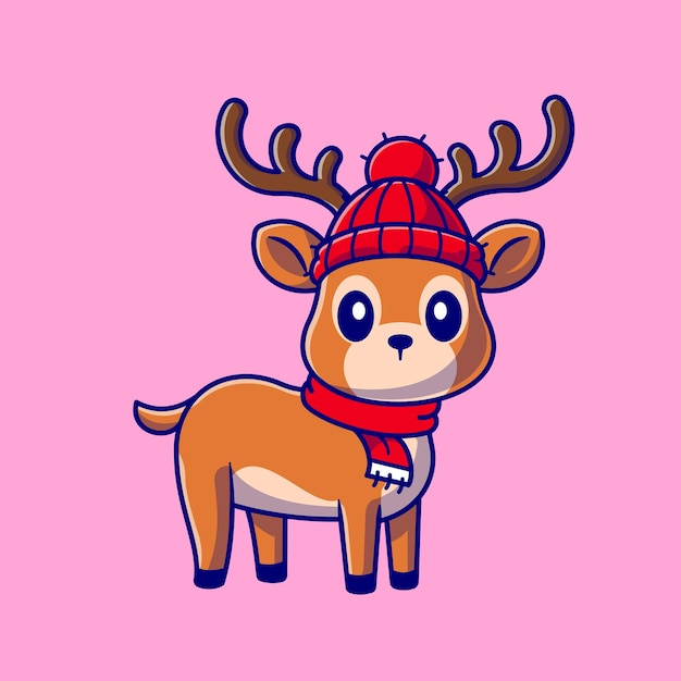 Cute Baby Deer Cartoon  Icon Illustration. Animal Nature Icon Concept Isolated  . Flat Cartoon Style