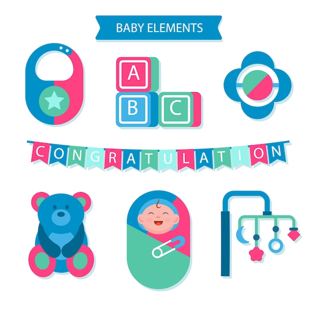 Free Vector cute baby elements collection in flat style