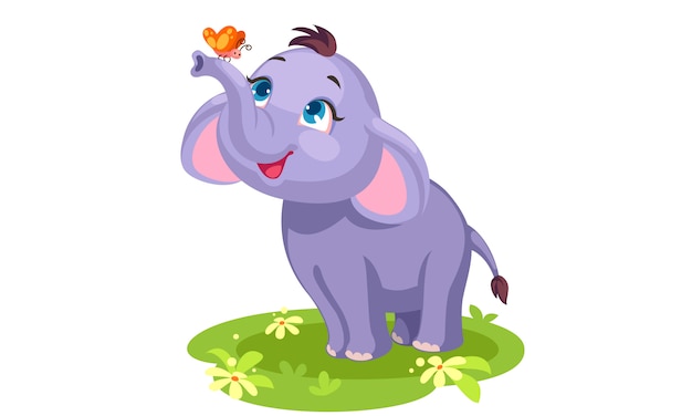 Free vector cute baby elephant and butterfly outline drawing to color