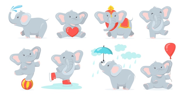 Free Vector cute baby elephant set