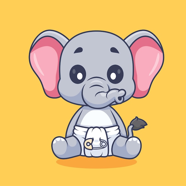 Cute Baby Elephant Wearing Pacifier And Diaper Cartoon Vector Icon Illustration Animal Nature Flat