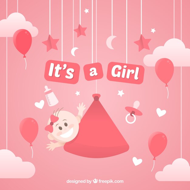 Cute baby girl background in hand drawn style