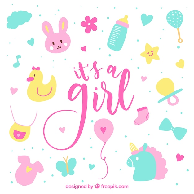 Cute baby girl card with toys