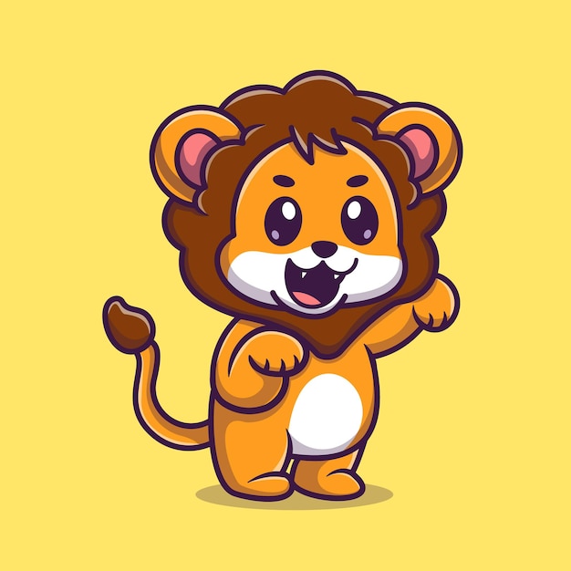 Cute Baby Lion Cartoon Vector Icon Illustration. Animal Nature Icon Concept Isolated Premium Vector. Flat Cartoon Style