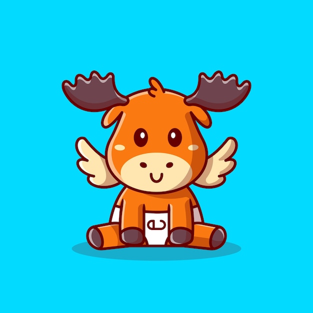 Cute Baby Moose Sitting Cartoon   Icon Illustration. Animal Nature Icon Concept Isolated    . Flat Cartoon Style