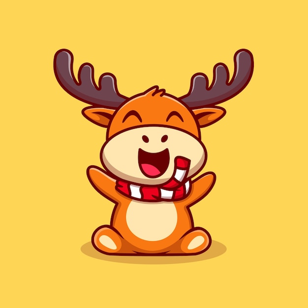 Free vector cute baby reindeer sitting cartoon vector icon illustration. animal nature icon concept isolated premium vector. flat cartoon style