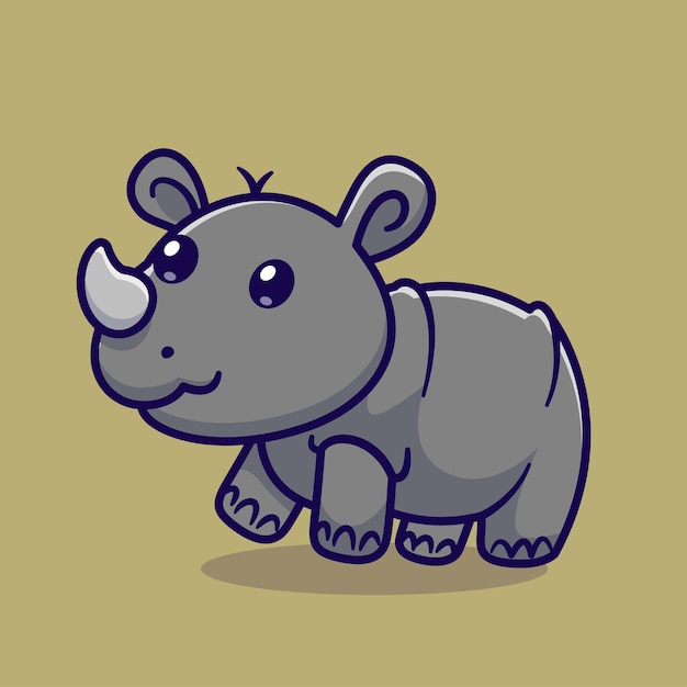 Free Vector cute baby rhino cartoon vector icon illustration animal nature icon isolated flat vector