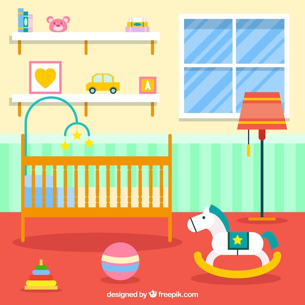 Free Vector cute baby room in flat design