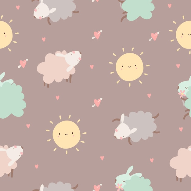 Free vector cute baby seamless pattern with sheep and sun