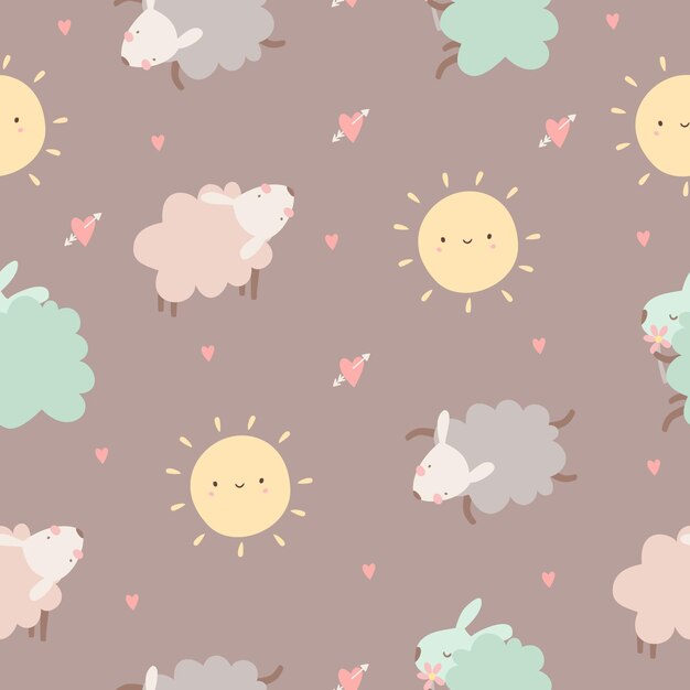 cute baby seamless pattern with sheep and sun