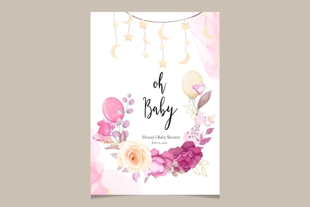 Cute baby shower design template with sweet floral