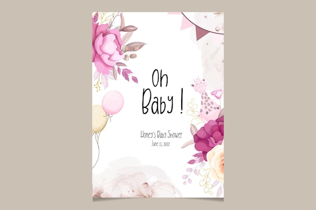 Cute baby shower design template with sweet floral