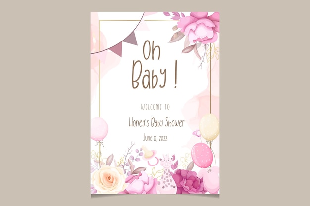 cute baby shower invitation card with beautiful floral