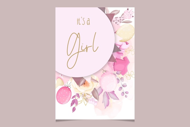 cute baby shower invitation card with beautiful floral