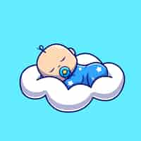 Free vector cute baby sleeping on cloud pillow cartoon icon illustration.