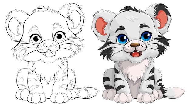 Free vector cute baby tiger cartoon character outline for colouring