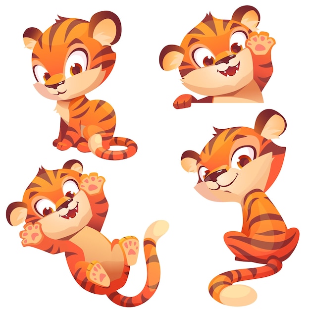 Cute baby tiger character play and greeting