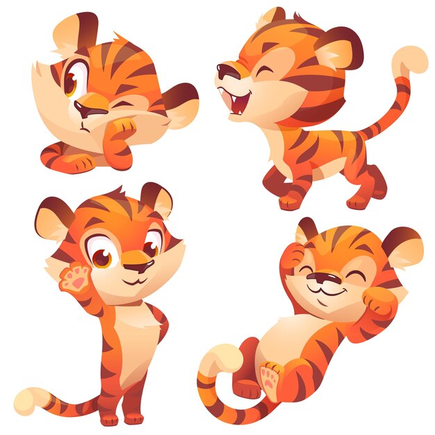 Cute baby tiger character sleep and walking