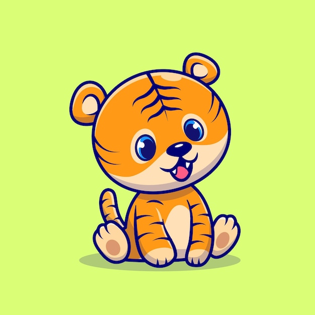 Free vector cute baby tiger sitting on green