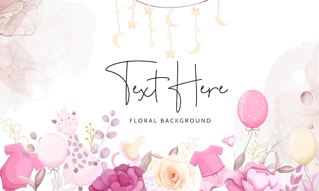 cute background with baby stuff and beautiful floral