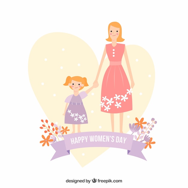 Free vector cute background with mother and her daughter for women's day