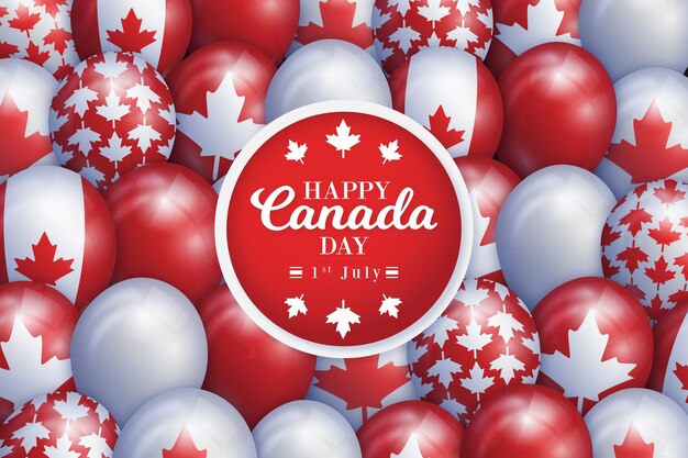 Cute balloons with maple leaf symbol of canada