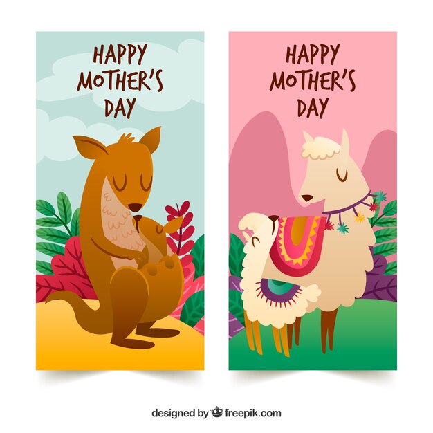 Cute banners with animals for mother's day