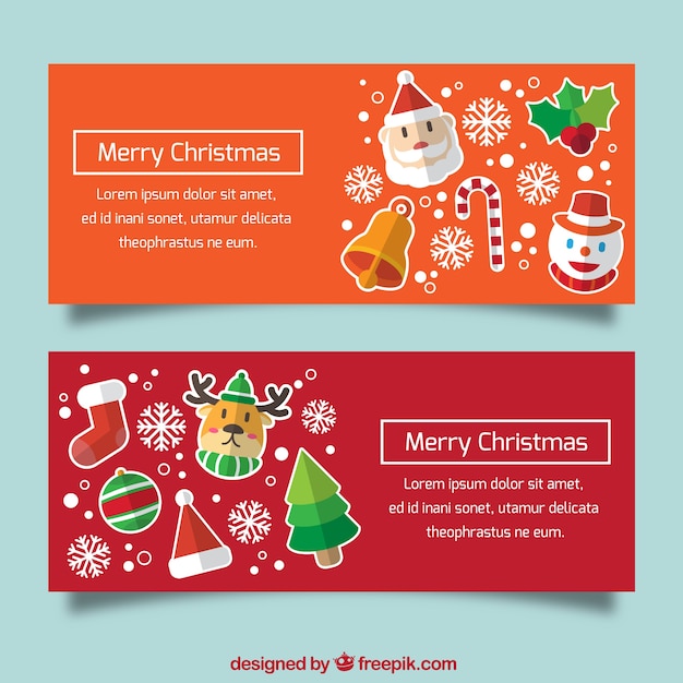 Cute banners with christmas characters in flat design