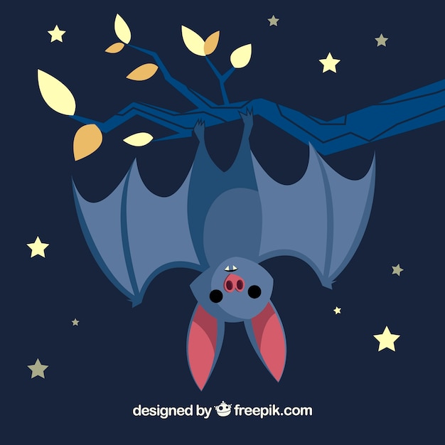 Free Vector cute bat background with a branch