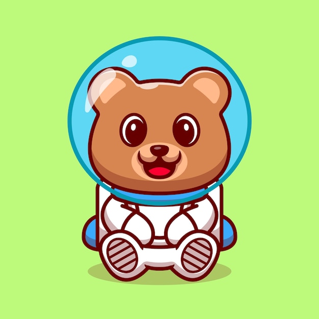 Cute Bear Astronaut Cartoon Illustration.