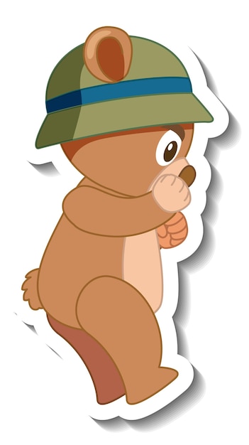 Cute bear cartoon wearing hat sticker side view