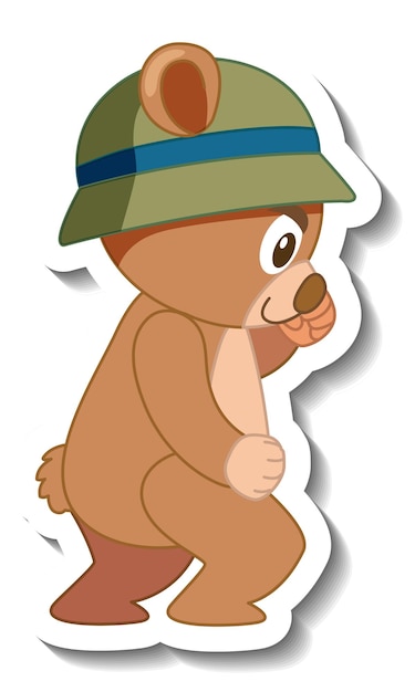 Free vector cute bear cartoon wearing hat sticker side view